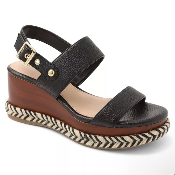 BCBG MAXAZRIA Womens Black 1-1/2" Wooden Platform Wedge Slingback Sandal 6M - Picture 1 of 4